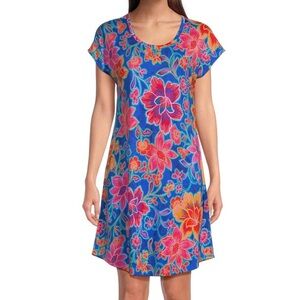 JOHNNY WAS Daniela Jersey Knit Cap Sleeve Round Neck Floral Printed Dress